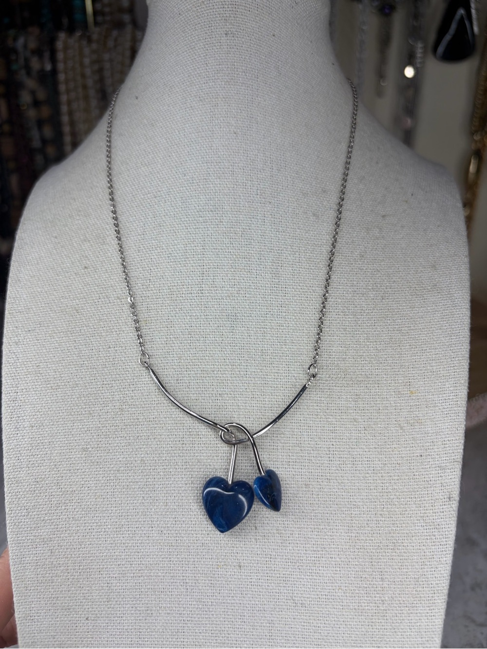 Dainty Blue Heart Necklace Sarah Coventry Silver Tone Jewelry Vintage Signed